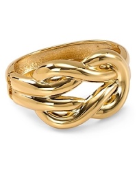 We're in love knot with this Aqua cuff bracelet, crafted of gold tone plate. It's so fit to be tied.