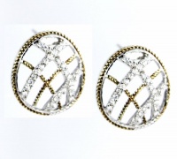 B. Brilliant 18K Gold Over Sterling Silver Filigree and Cubic Zirconia Egg Shaped Button Earrings