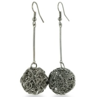 MESH BALL DROP BLK METAL EAR Fashion Forward Wire Wrapped Gunmetal Drop Earrings