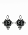 Faceted melanite medallion charms in shiny sterling silver drop from PANDORA's french wire and hoop earrings for refined adornment.