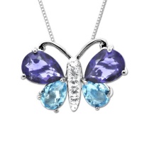 Carnevale Sterling Silver Butterfly Made with Swarovski Elements Pendant Necklace, 18