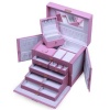 SHINING IMAGE HUGE PINK LEATHER JEWELRY BOX / CASE / STORAGE / ORGANIZER WITH TRAVEL CASE AND LOCK