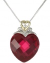 XPY Sterling Silver and 14k Yellow Gold Created Ruby Heart and Diamond Accent Pendant Necklace, 18