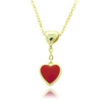 Lily Nily 18k Gold Overlay Children's Red Enamel Heart Dangle Pendant Necklace