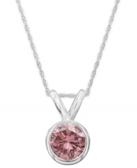 Perfection in pink. A round-cut, bezel-set pink diamond (1/2 ct. t.w.) shines in a luminous 14k white gold setting. Approximate length: 18 inches. Approximate drop: 3/8 inch.