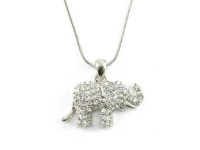 Beautiful Large Ice Crystal Circus Elephant Trunk Up Charm Necklace Silver Tone (Style4)