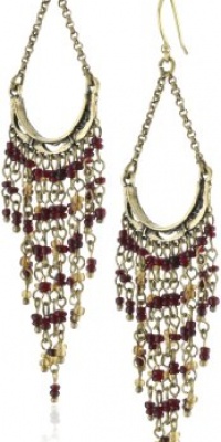 Lucky Brand Gypsy Soul Gold-Tone Red Fringe Chandelier Earrings