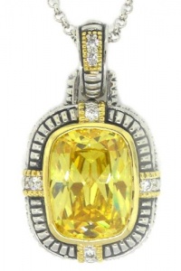 Beautiful Designer-Inspired 2-tone Pendant w/Golden & White CZs, .925 Sterling silver