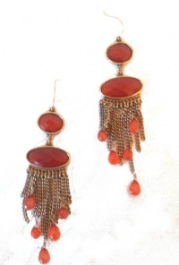 Lucky Brand Boho Baroque Amber Multi Stone Chandelier Fringe Earrings Antique Gold