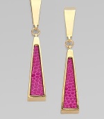 This chic style boasts boldly colored lizard skin inlays in 14k goldplated linear drops. Lizard skin14k goldplated white metal alloyDrop, about 2Post backMade in USA