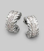 A striking curve of cabled sterling silver, with a center lane of pavé diamonds, gracefully hugs the ear. Diamonds, 0.24 tcw Sterling silver Diameter, about ½ Post back Imported