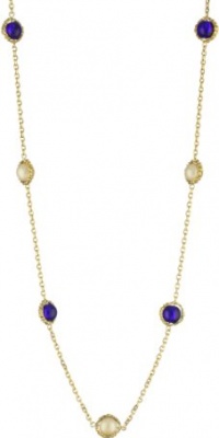 Carolee 40th Anniversary Gold-Tone with White Pearl and Blue Station Illusion Necklace