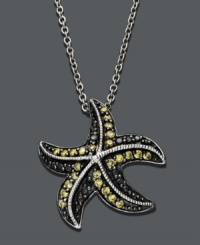 Express your love for all things aquatic with this sparkling sea creature. Crafted in sterling silver, a textured starfish features round-cut yellow diamonds (1/5 ct. t.w.) surrounded by sparkling black diamond accents. Approximate length: 18 inches. Approximate drop: 1/2 inch.