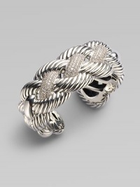 From the Woven Cable Collection. A large, statement piece with diamond accents incorporated into the center of a sterling silver braided design. Diamonds, 2.56 tcwSterling silverHinged closureDiameter, about 2¼Imported 