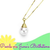 14k Yellow Gold 10-11mm Perfect Round White Freshwater Cultured Pearl High Luster Pendant with 18 Length Box Chain Necklace AAA Quality. Includes Gifbox with Ribbon.