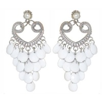 Chandelier Earrings with Acrylic Baubles In White with Silver Finish