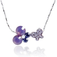 Ever Faith Silver Tone Luxury Flower Butterfly Purple Swarovski Elements Crystal Necklace Pendant