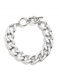 GUESS Silver-Tone Chain Link Bracelet With Whi, WHITE