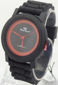 Mark Naimer Designer Quartz Watches All Black Case Red Hands Black Silicon Rubber Band