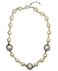 Classic elegance with a hint of boldness, by Anne Klein. This collar necklace is embellished with glass pearls and jet plastic beads. Crafted in gold tone mixed metal. Approximate length: 16 inches + 2-inch extender.