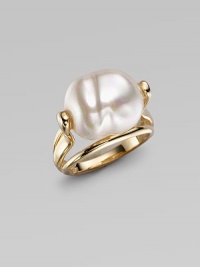 The creamy luster and organic shape of a baroque pearl is the centerpiece of a ring of polished 18k gold vermeil. 16mm baroque white organic man-made pearl 18k gold vermeil Made in Spain