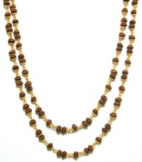 Rachel Reinhardt Nicole 14k Gold Plated Double Strand Necklace with Brown Wood Beads