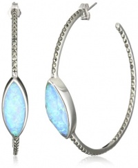 Judith Jack Marcasite and Gilson Opal Hoop Earrings