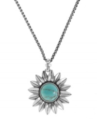 Let your style bloom. This Lucky Brand necklace mesmerizes with its semi-precious, reconstituted turquoise accent, placed upon a silver tone mixed metal sunflower pendant. Crafted in silver tone mixed metal. Approximate length: 20 inches + 2-inch extender. Approximate drop: 2-3/5 inches.