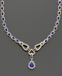 A stunning and sophisticated style, sure to turn heads. Pear-shaped sapphires (12 ct. t.w.) and round-cut diamonds (1/5 ct. t.w.) set in 14k gold. Length measures 16 inches; drop measures 1 inch.