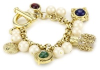 Carolee 40th Anniversary Gold-Tone and White Pearl Charm Flex Bracelet