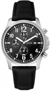 GUESS Watch, Men's Chronograph Black Leather Strap U11638G1