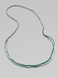 This unique design boasts a blend of faceted beads and wire mesh wrapped ball chains. Glass beadsBrass ball chainWire meshLength, about 42Slip-on styleImported 