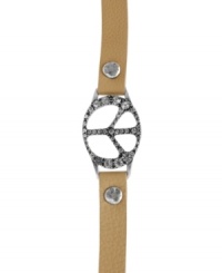 Peace never looked so pretty. Lucky Brand's leather Peace bracelet is make of mixed base metal and features glass stone accents. Approximate length: 9-1/2 inches.