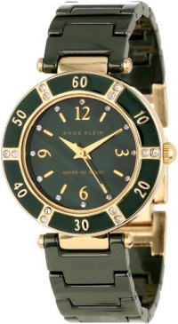 Anne Klein Women's 10/9416GMGN Swarovski Crystal Accented Gold-Tone Green Ceramic Bracelet Watch