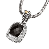 925 Silver, Onyx & Diamond Checkerboard Pendant with 18k Gold Accents (0.25ctw)