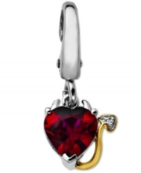 Indulge your mischievous side with this heart-shaped red topaz charm (1-5/8 ct. t.w.) set in sterling silver. 14k gold devil's tail peeks our, featuring diamond accent. Approximate drop: 3/4 inch.