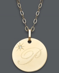 Embrace the latest trend with a stylish initial pendant. Crafted in 14k gold, this circular style features the letter P with a diamond-accented star at the corner. Approximate length: 16 inches + 2-inch extender. Approximate drop: 3/4 inch.