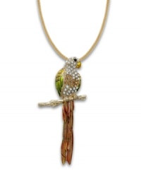 A tropical infusion. Sparkling crystals in subtle hues adorn this fashionable parrot pendant from Bar III. Crafted in gold tone mixed metal. Approximate length: 27 inches + 3-inch extender. Approximate drop: 4-7/16 inches.