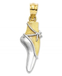 On pointe! This charming ballerina shoe charm is crafted from polished 14k gold and sterling silver. Chain not included. Approximate length: 1 inch. Approximate width: 1/5 inch.