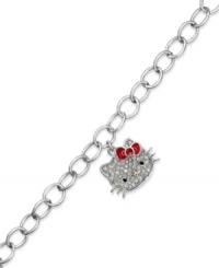 Shine bright with Hello Kitty. This sterling silver link bracelet features a charm made of pave crystals with that ever-present red bow for a look that's always in style. Approximate length: 7-1/2 inches. Approximate drop: 1/2 inch.