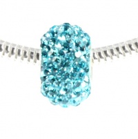 Aqua Blue Swarovski Crystal Bead, Highest Quality 925 Sterling Silver Full Core Pandora Style Bracelet Bead