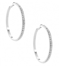 G by GUESS Large Silver Rhinestone Hoop Earrings, SILVER