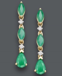 Enhance your evening look with dramatic drop earrings. Teardrop and marquise-cut emeralds (1-5/8 ct. t.w.) and sparkling diamond accents shine in a 14k gold setting. Approximate drop: 1-1/4 inch.