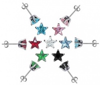 Nickel Free Sterling Silver 4mm Star Cubic Zirconia Back Post of 7 Colors CZ Stud Earrings Set