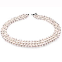 Bling Jewelry Jackie O Style Pearl Three-Row Round Necklace 16in.