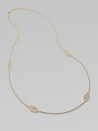 A delicate style with playful bubble designed stations accented with diamonds. 18k goldDiamonds, .15 tcwLength, about 37 adjustableLobster clasp closureMade in Italy