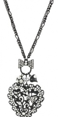 Betsey Johnson Iconic Jet Filigree Heart Pendant Necklace