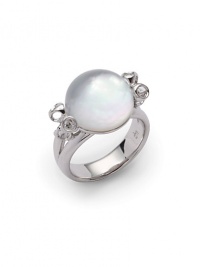 THE LOOKMother-of-Pearl accentRhodium-plated sterling silver settingTHE MEASUREMENTWidth, about .5ORIGINImported