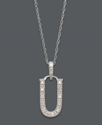 Spell it out in sparkle! This personalized initial charm necklace makes the perfect gift for Usha or Uma. Features sparkling, round-cut diamond accents. Setting and chain crafted in 14k white gold. Approximate length: 18 inches. Approximate drop: 1/2 inch.