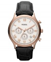 A vintage-inspired chronograph watch in rosy tones from Fossil's Ansel collection.